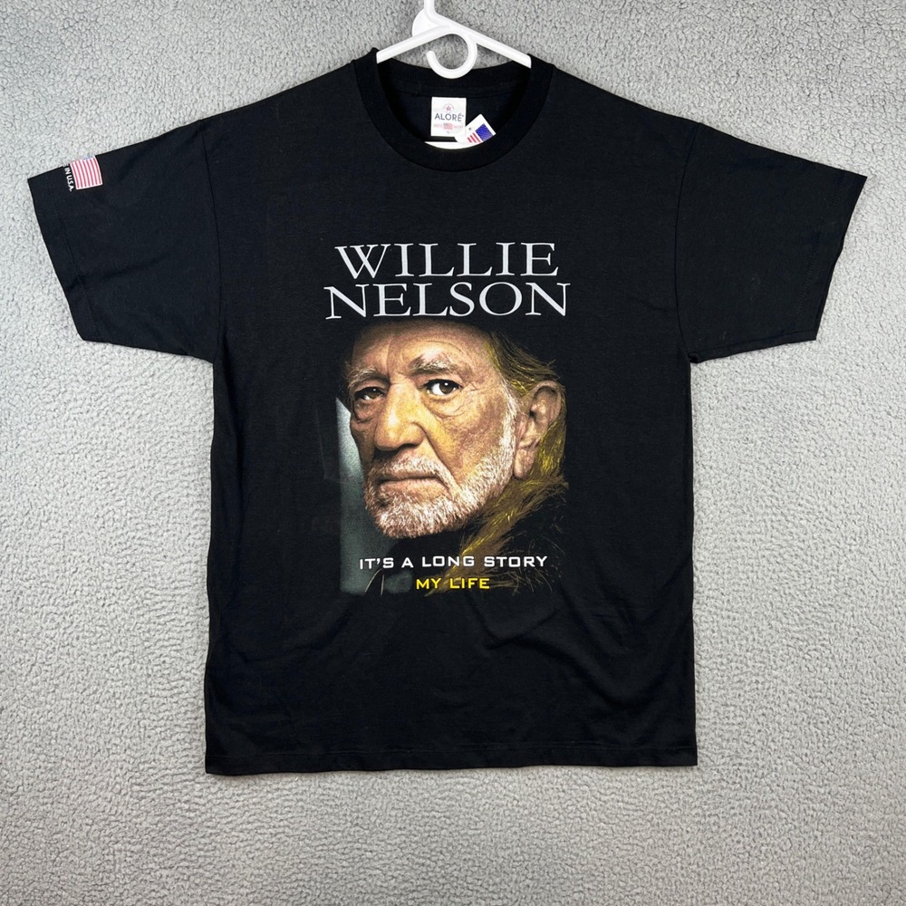 Alore Willie Nelson Its A Long Story My Life Graphic T-Shirt Black Mens Large